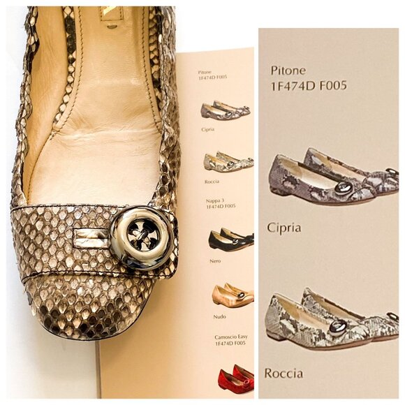 Prada Beige Snake Leather Ballet Flats 39 EU with Metal Buttons 1F474DF005 - Picture 13 of 16
